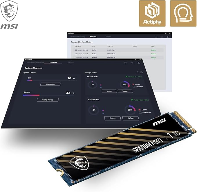 MSI SPATIUM M371 SSD 1TB NVMe M.2 Gen3x4